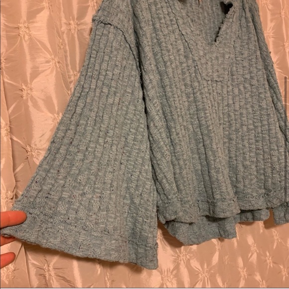 Free People Sweater Baja Babe Hooded Hacci Bell Sleeve Cerulean Blue - Picture 4 of 13